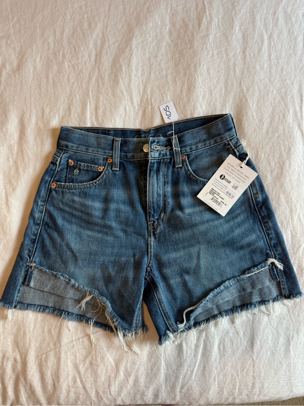 New ETICA Skylar Flip DENIM Jean Shorts in Blue Azure Distressed